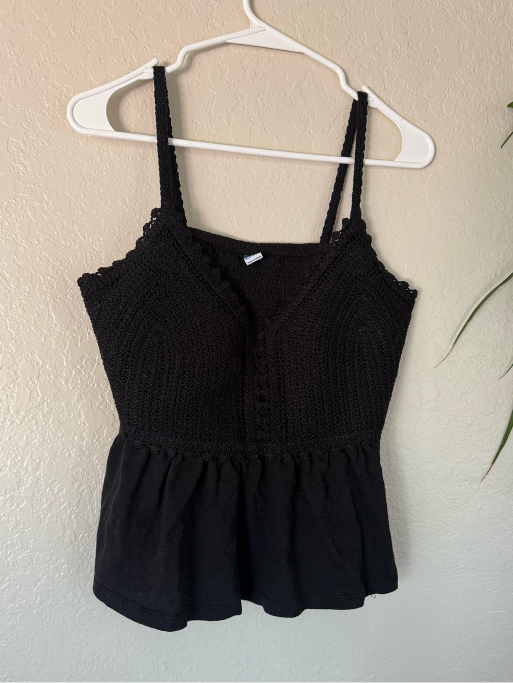 Black Crochet/Knit Peplum Top